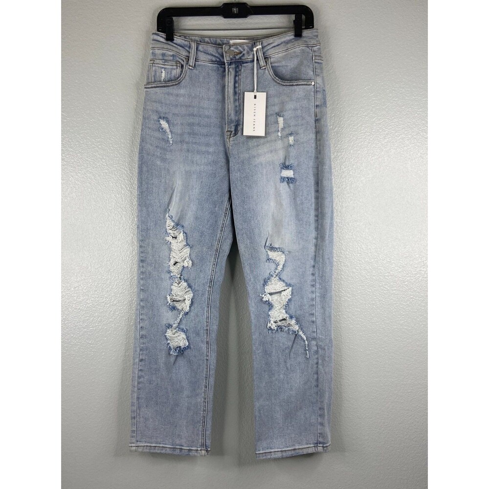 Risen Women 11/30 Jeans Boyfriend Fit Straight Leg Distressed Light Wash NWT